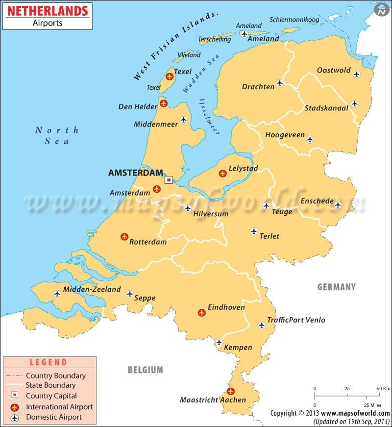 les aéroports en pays-bas de la carte