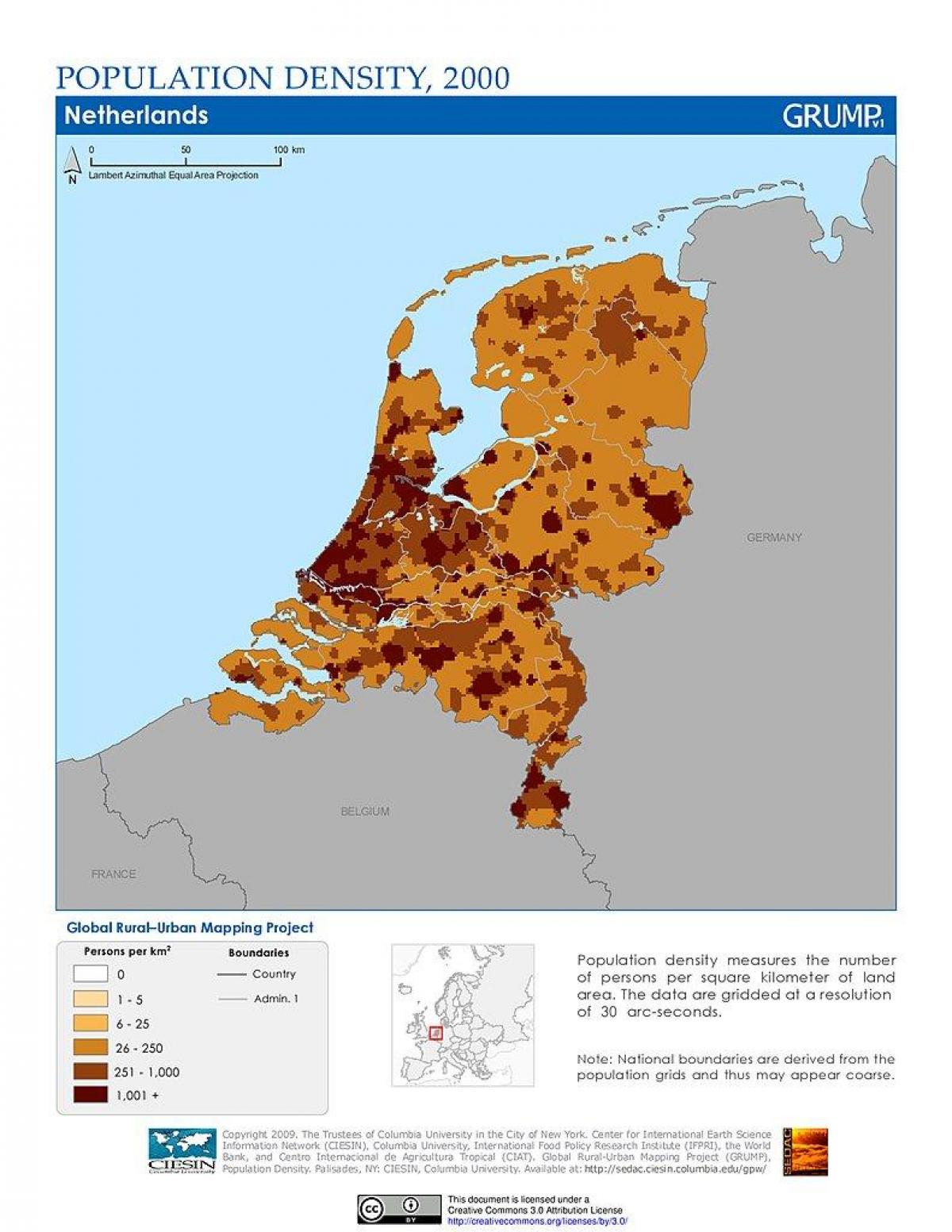 Pays-bas, la densité de la population de la carte