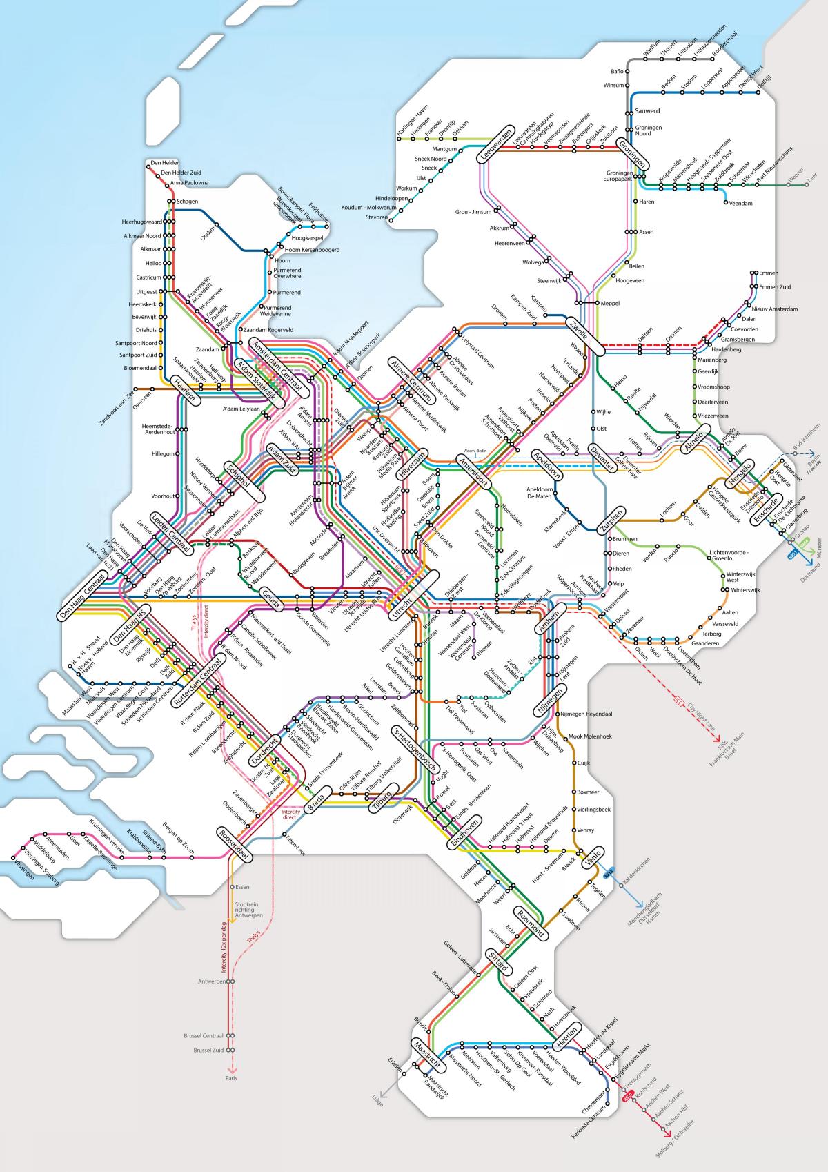 Pays-bas du réseau ferroviaire de la carte