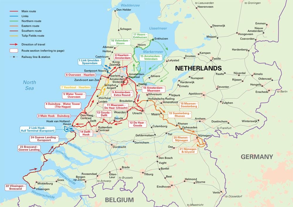 Pays-bas les itinéraires cyclables de la carte